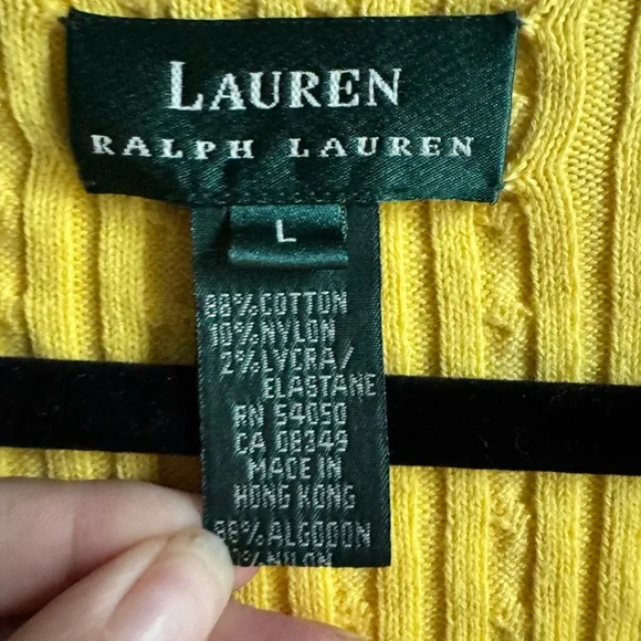 Lauren Ralph Lauren Yellow Cable Knit Cardigan Preppy Classic Academia L Cozy - Picture 2 of 4